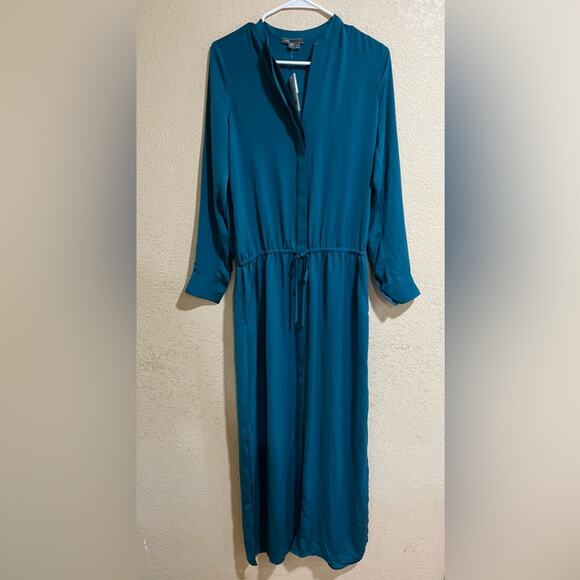 Vince teal blue green button front long sleeve maxi dress NEW